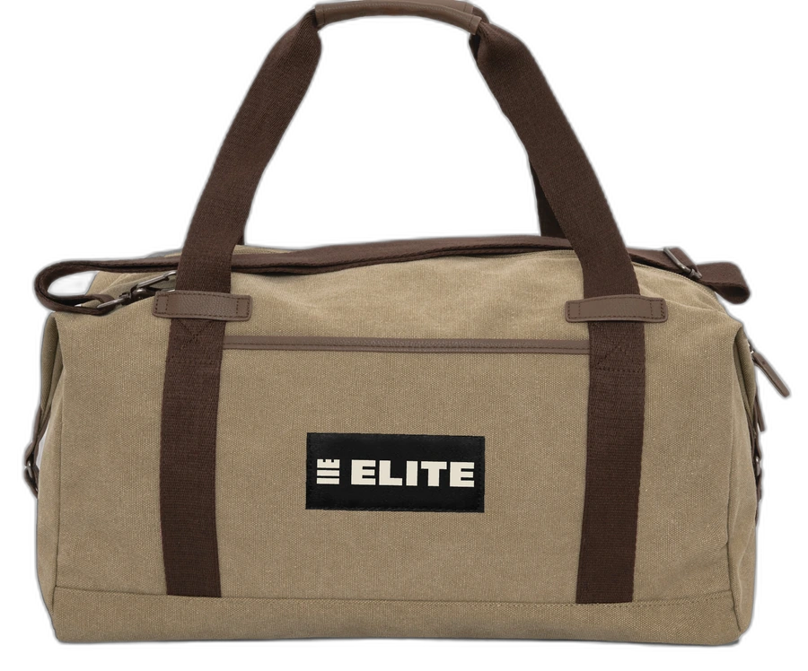 Canvas duffel bag with woven tag